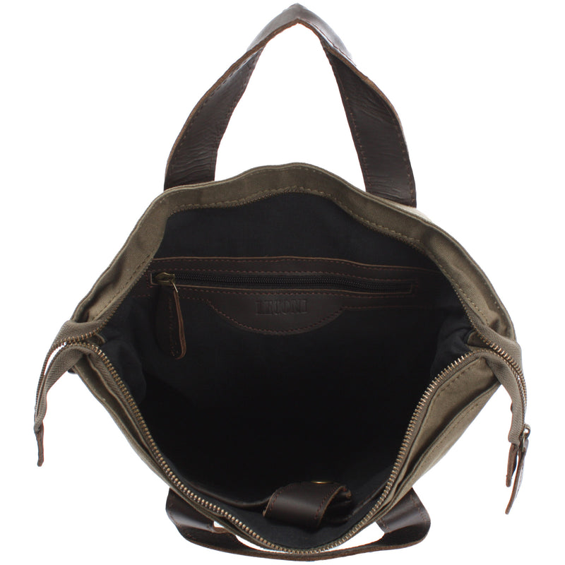Leconi Shopper Henkeltasche Damen Canvas Leder grün LE0037 Sonderangebote