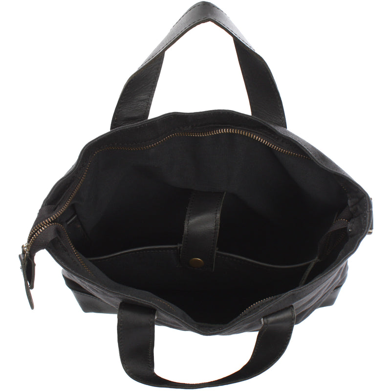 Leconi Shopper Henkeltasche Damen Canvas Leder schwarz LE0037 Riesige Ersparnisse