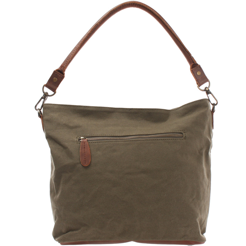 Leconi Schultertasche Umhängetasche Ledertasche Canvas Leder grün LE0039 VIP-Rabatte