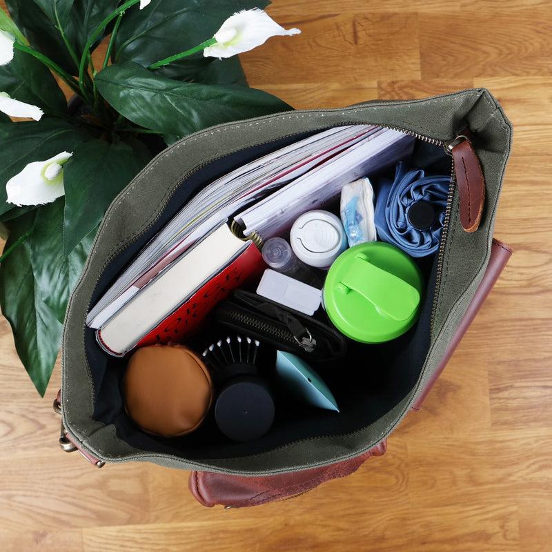 Leconi Schultertasche Umhängetasche Ledertasche Canvas Leder grün LE0039 VIP-Rabatte