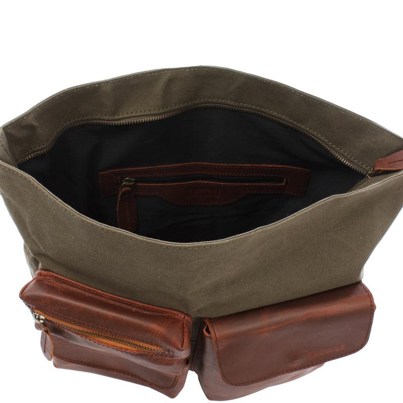 Leconi Schultertasche Umhängetasche Ledertasche Canvas Leder grün LE0039 VIP-Rabatte