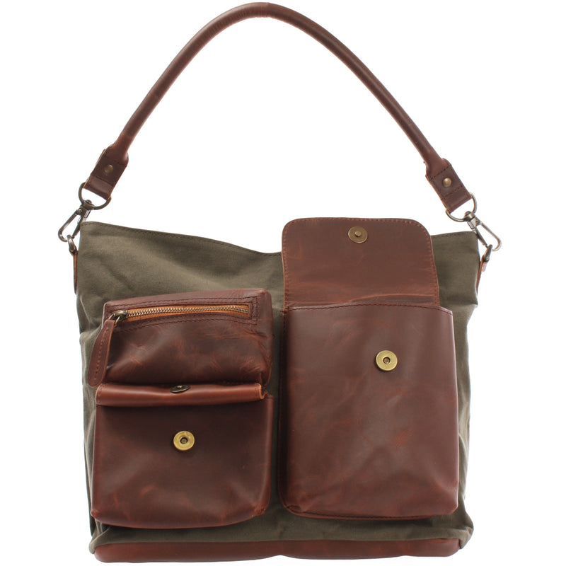 Leconi Schultertasche Umhängetasche Ledertasche Canvas Leder grün LE0039 VIP-Rabatte