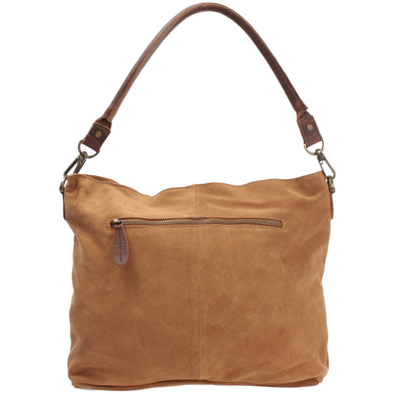 Leconi Schultertasche Umhängetasche Ledertasche Veloursleder cognac LE0039 Super Sparpreis