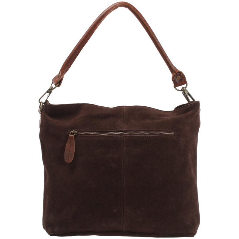 Leconi Schultertasche Umhängetasche Ledertasche Veloursleder dunkelbraun LE0039 Wochenangebot