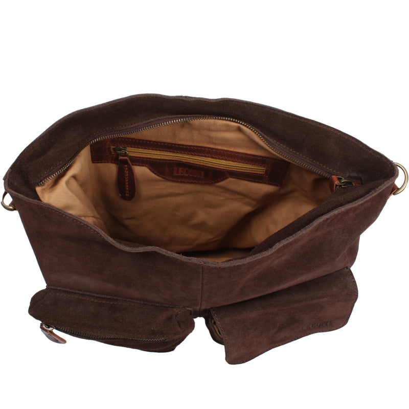Leconi Schultertasche Umhängetasche Ledertasche Veloursleder dunkelbraun LE0039 Wochenangebot