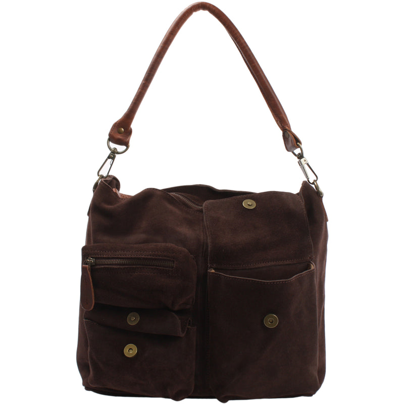 Leconi Schultertasche Umhängetasche Ledertasche Veloursleder dunkelbraun LE0039 Wochenangebot