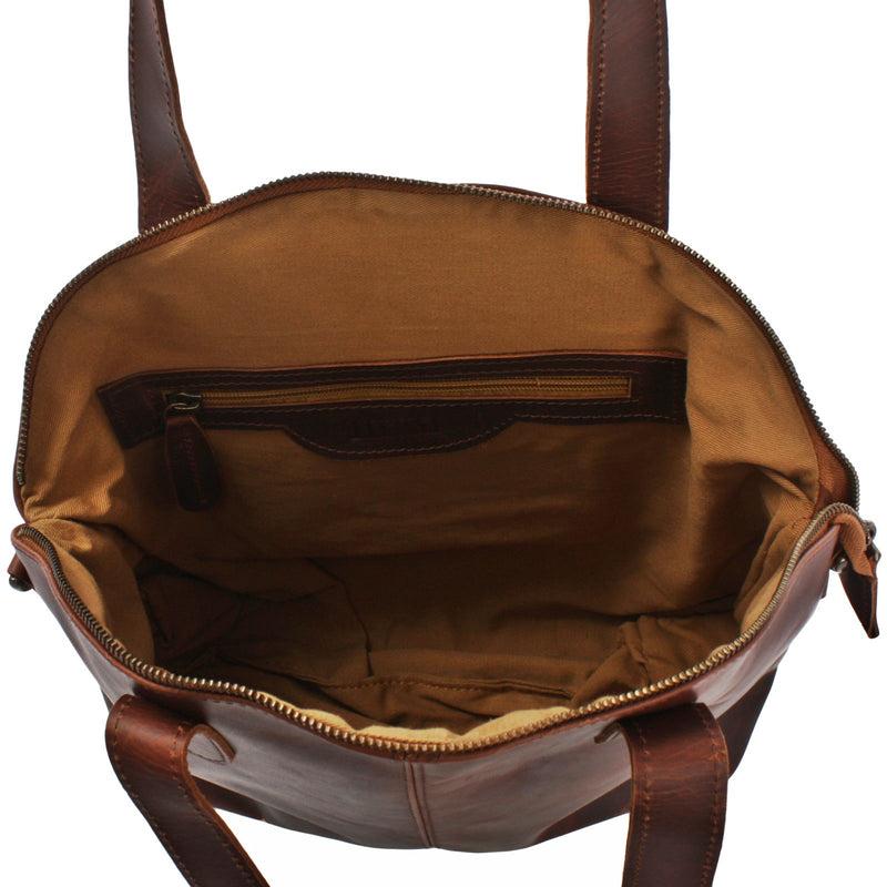 Leconi Shopper Schultertasche Damen Handtasche Ledertasche Henkeltasche Leder braun LE0060 Kostenlose Rückgabe
