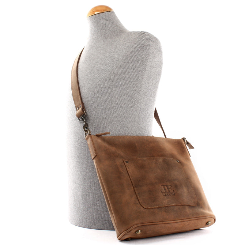 Leconi Umhängetasche Schultertasche Damentasche Ledertasche Leder braun LE3067 Begrenzte Freigabe