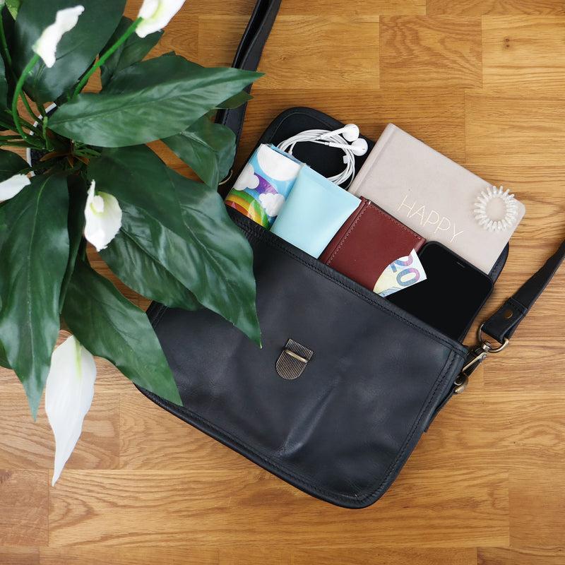Leconi kleine Schultertasche Umhängetasche Leder Rindsleder schwarz LE3041 JETZT KAUFEN