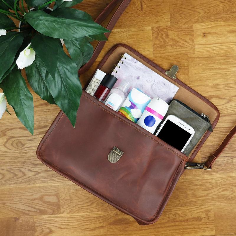 Leconi Schultertasche Umhängetasche Damen Leder gewachstes Rindsleder braun LE3044 Letzte 2 Tage