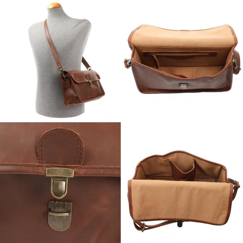 Leconi Schultertasche Umhängetasche Damen Leder gewachstes Rindsleder braun LE3044 Letzte 2 Tage