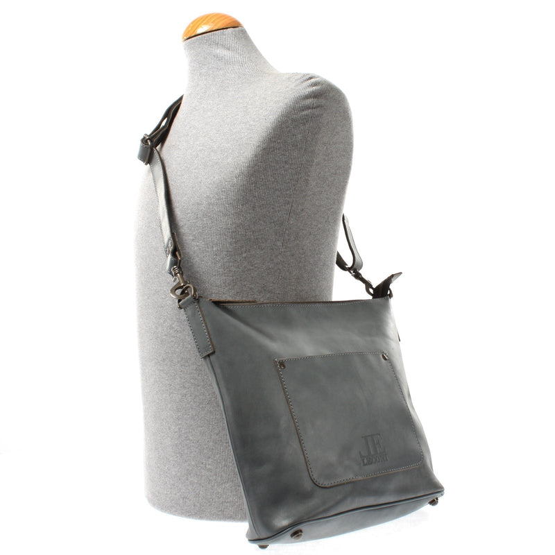 Leconi Umhängetasche Schultertasche Damentasche Ledertasche Leder graublau LE3067 Letzter Tag