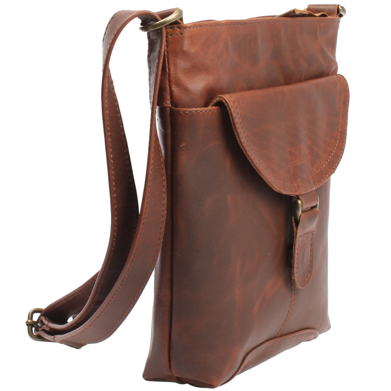 Leconi Umhängetasche Schultertasche Damen Herren Used Look Leder braun LE3072 Bis zu 60% Rabatt