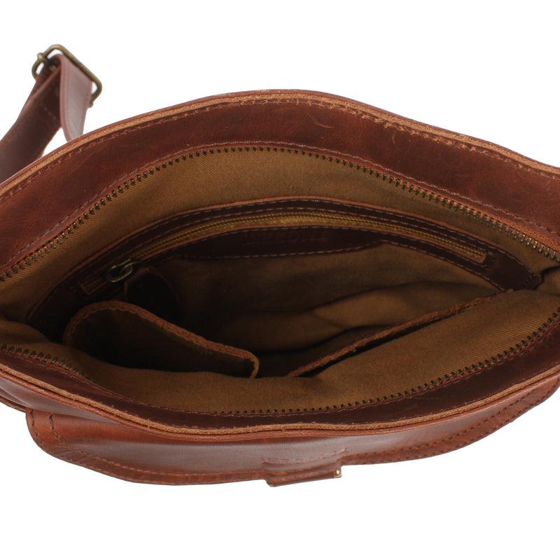 Leconi Umhängetasche Schultertasche Damen Herren Used Look Leder braun LE3072 Bis zu 60% Rabatt