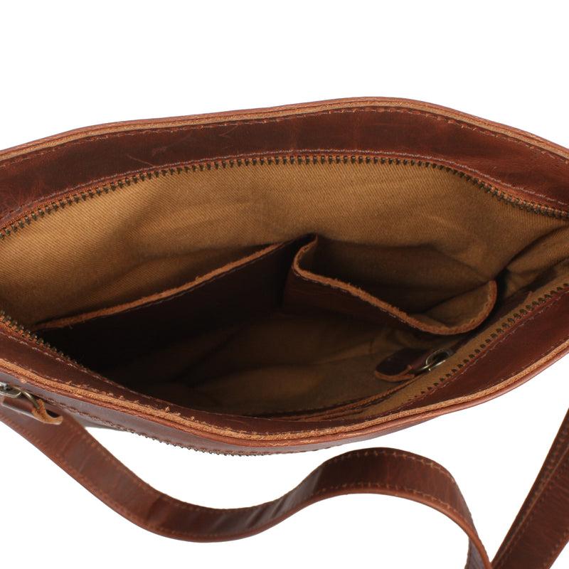 Leconi Umhängetasche Schultertasche Damen Herren Used Look Leder braun LE3072 Bis zu 60% Rabatt