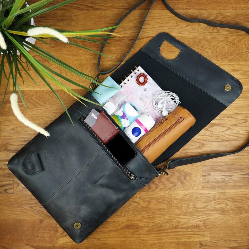 Leconi Umhängetasche Ledertasche Damen Schultertasche Leder dunkelgrau LE3073 Nur für heute