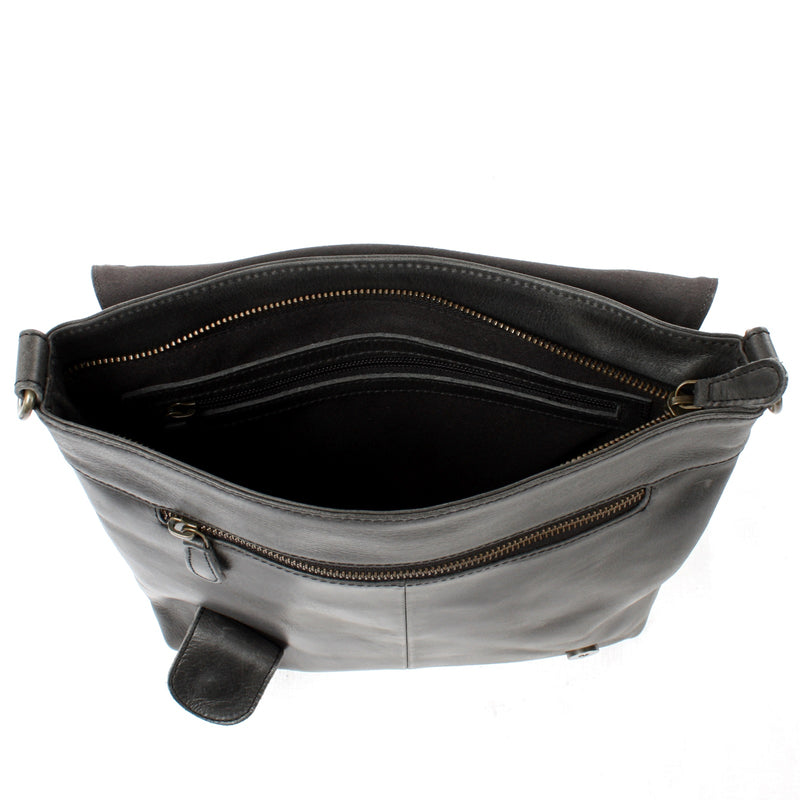 Leconi Umhängetasche Ledertasche Damen Schultertasche Leder dunkelgrau LE3073 Nur für heute