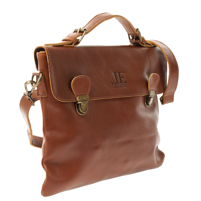 Leconi kleine Umhängetasche Schultertasche Damen und Herren Leder braun LE3079 Vierteljährliche Förderung