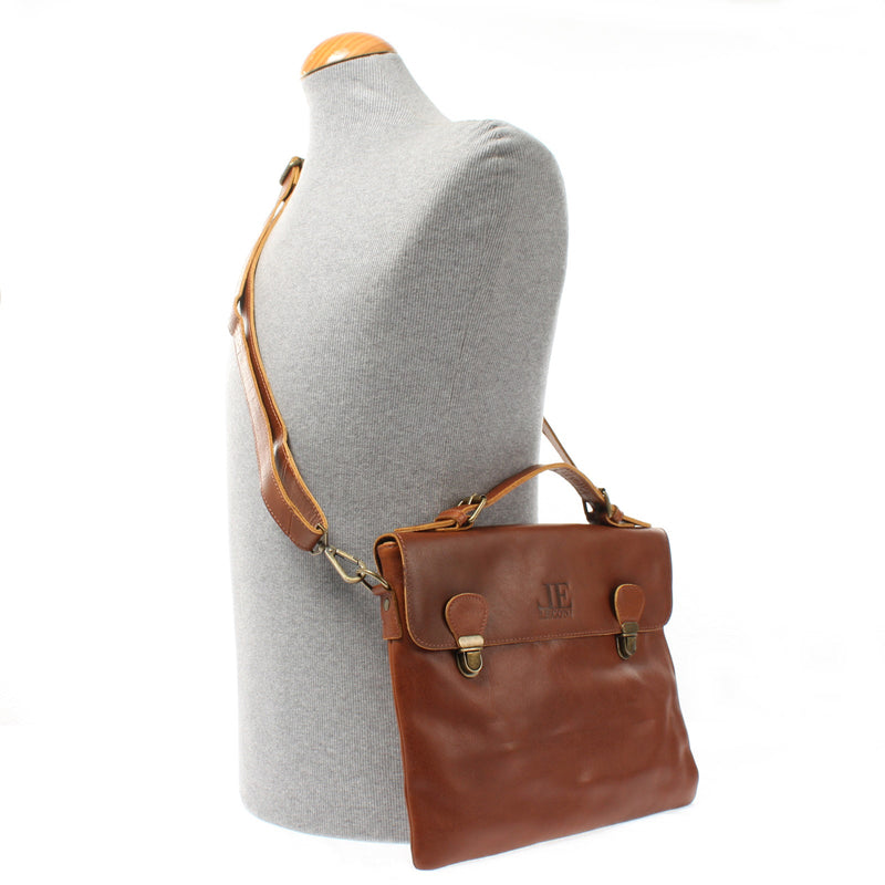Leconi kleine Umhängetasche Schultertasche Damen und Herren Leder braun LE3079 Vierteljährliche Förderung