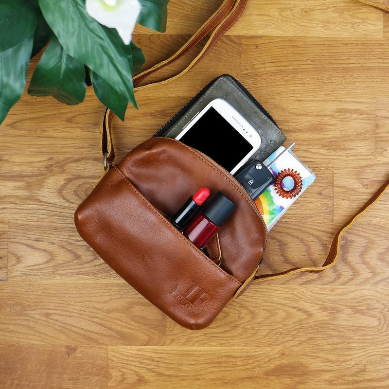 Leconi kleine Umhängetasche Ledertasche Damentasche Schultertasche Leder braun LE3080 Bis zu 55% Rabatt