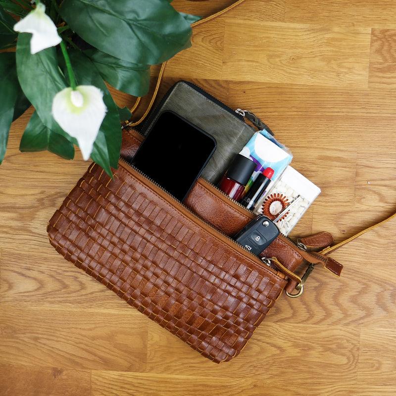 Leconi kleine Umhängetasche Schultertasche Damentasche Clutch Leder braun LE3081 Discount Store für neue Produkte