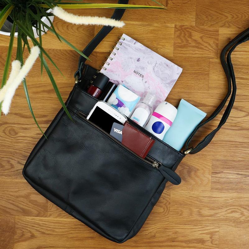Leconi Umhängetasche Schultertasche Freizeittasche Damentasche Leder schwarz LE3058 Nur noch ein Tag übrig