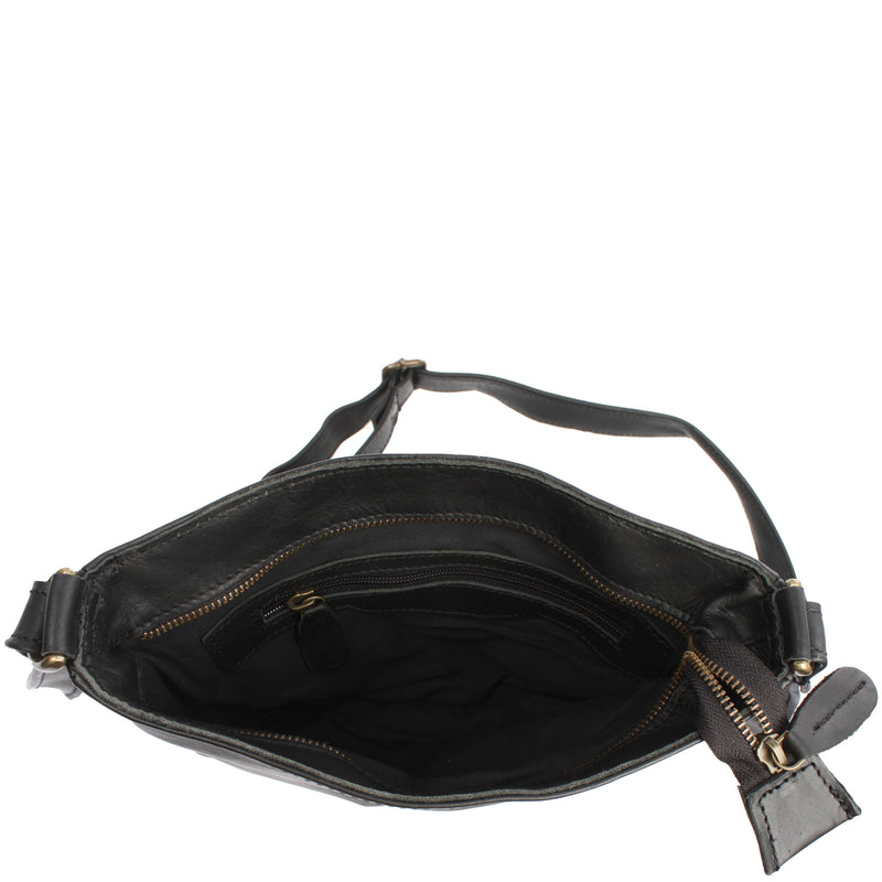 Leconi Umhängetasche Schultertasche Freizeittasche Damentasche Leder schwarz LE3058 Nur noch ein Tag übrig