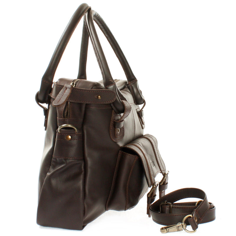 Leconi Schultertasche Henkeltasche Damentasche Handtasche Leder dunkelbraun LE0050 Super Rabatt