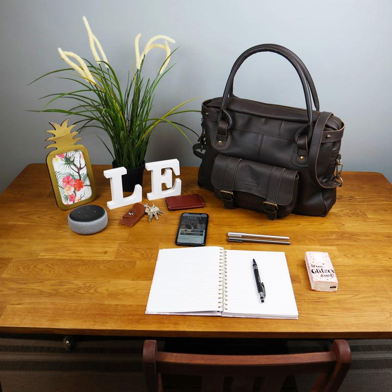 Leconi Schultertasche Henkeltasche Damentasche Handtasche Leder dunkelbraun LE0050 Super Rabatt