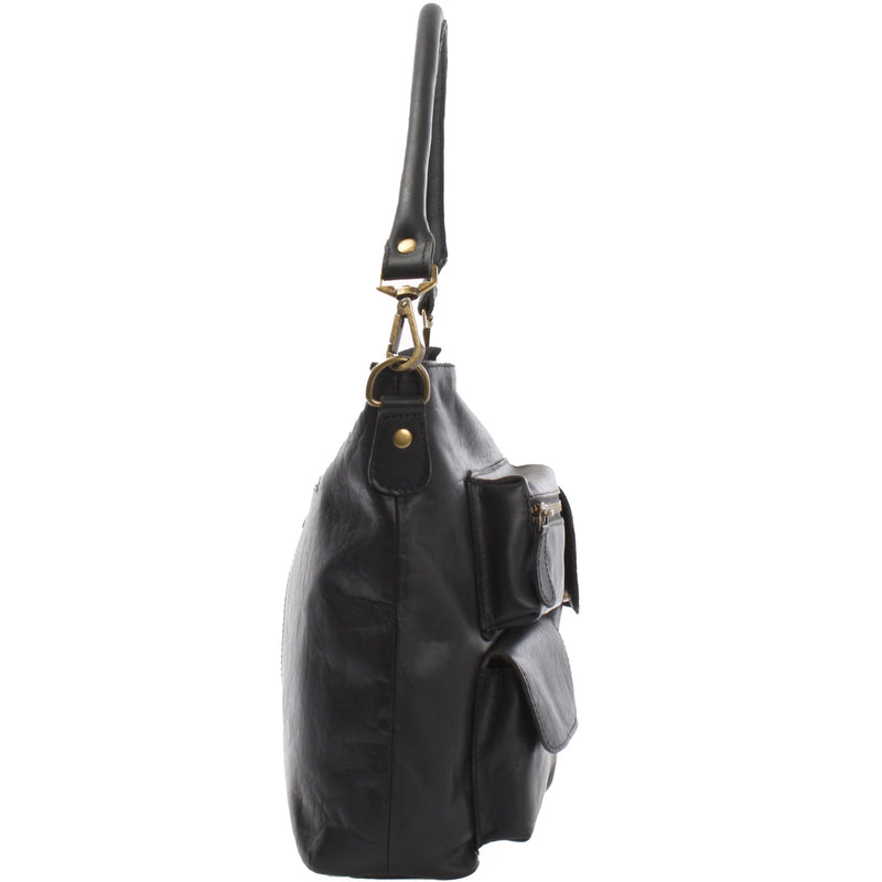 Leconi Schultertasche Umhängetasche Ledertasche Leder Damen schwarz LE0062 Riesige Rabatte