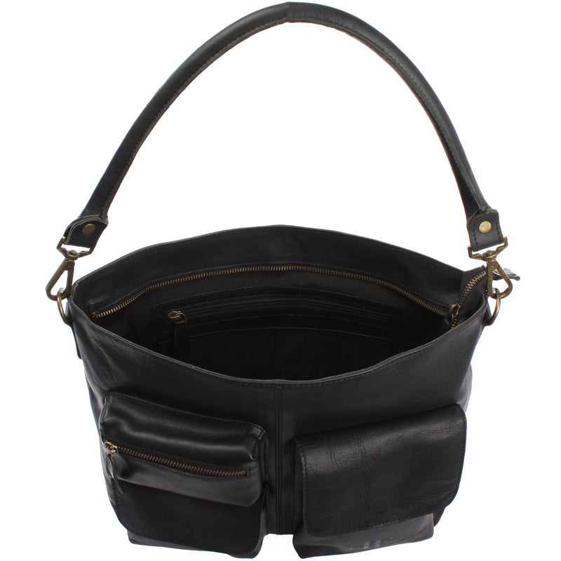 Leconi Schultertasche Umhängetasche Ledertasche Leder Damen schwarz LE0062 Riesige Rabatte