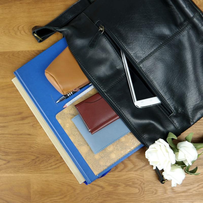 Leconi Umhängetasche Beuteltasche Ledertasche Damentasche Leder schwarz LE0064 Kostenloser Versand international