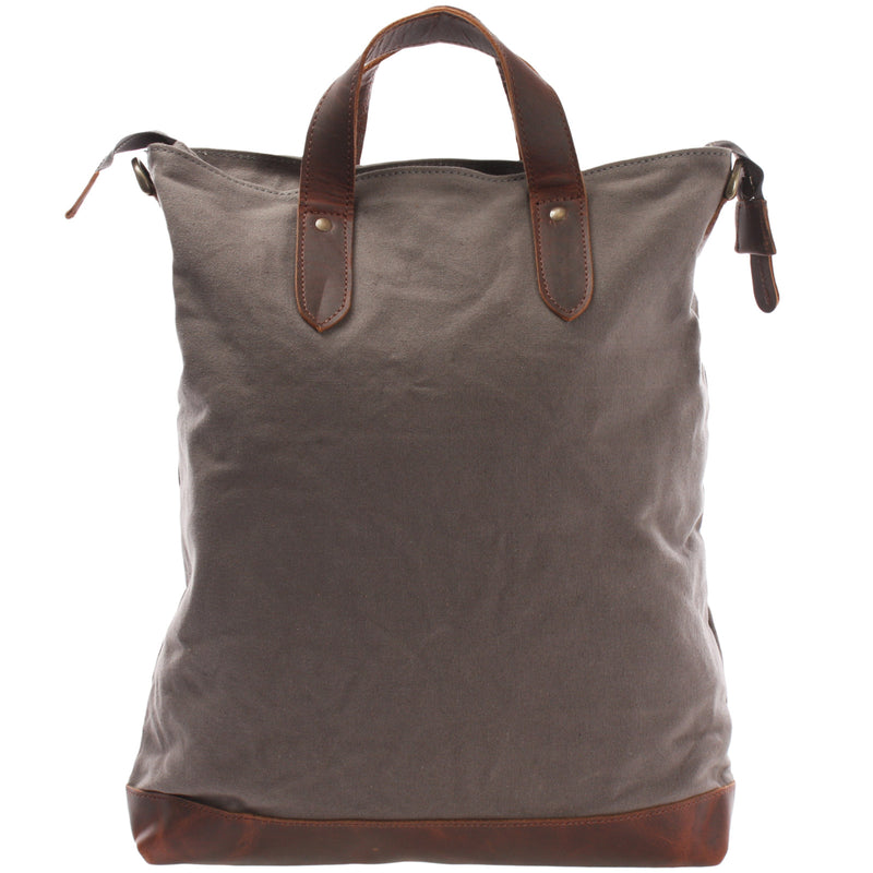 Leconi Shopper Henkeltasche Damen Canvas Leder braun grau LE0037 Fabrikladen