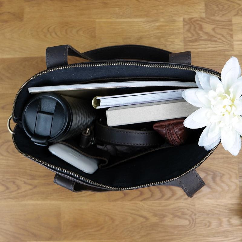 Leconi Shopper Schultertasche Damen Handtasche Ledertasche Henkeltasche Leder dunkelbraun LE0060 Speichern exportieren