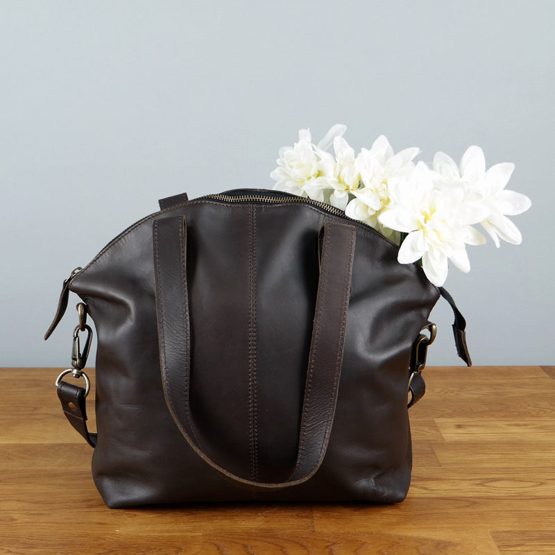Leconi Shopper Schultertasche Damen Handtasche Ledertasche Henkeltasche Leder dunkelbraun LE0060 Speichern exportieren