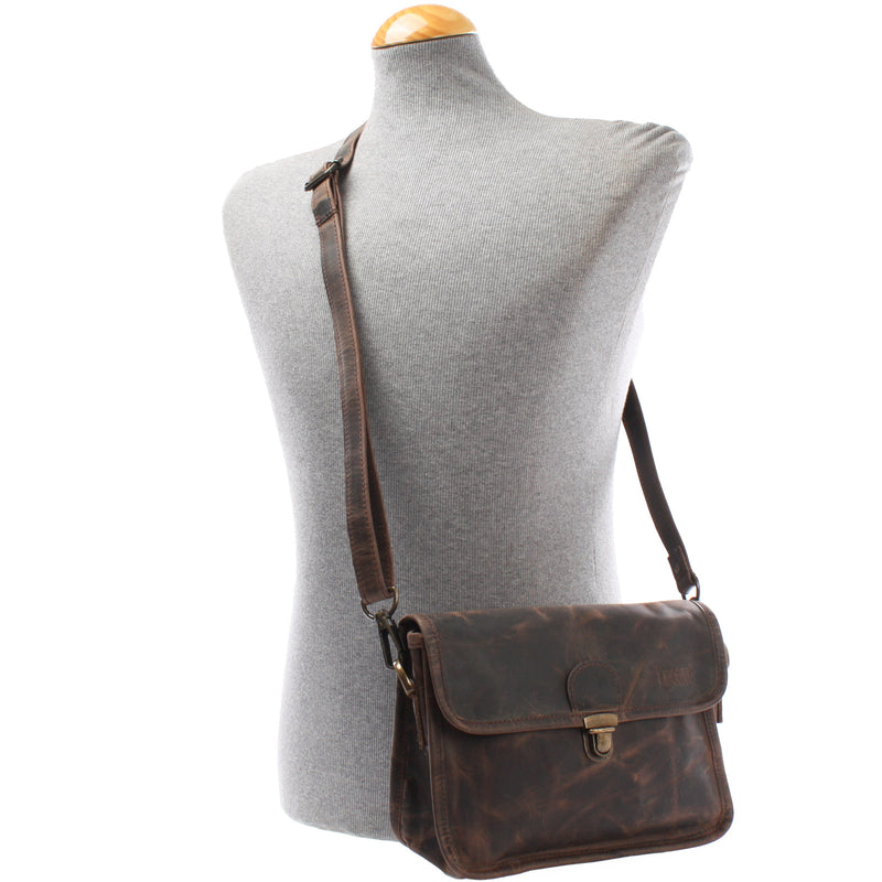Leconi kleine Schultertasche Umhängetasche Leder Leder schlamm LE3041 zollfrei