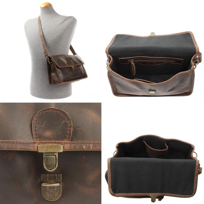 Leconi Schultertasche Umhängetasche Damen Leder gewachstes Rindsleder schlamm LE3044 50% Rabatt für begrenzte Zeit