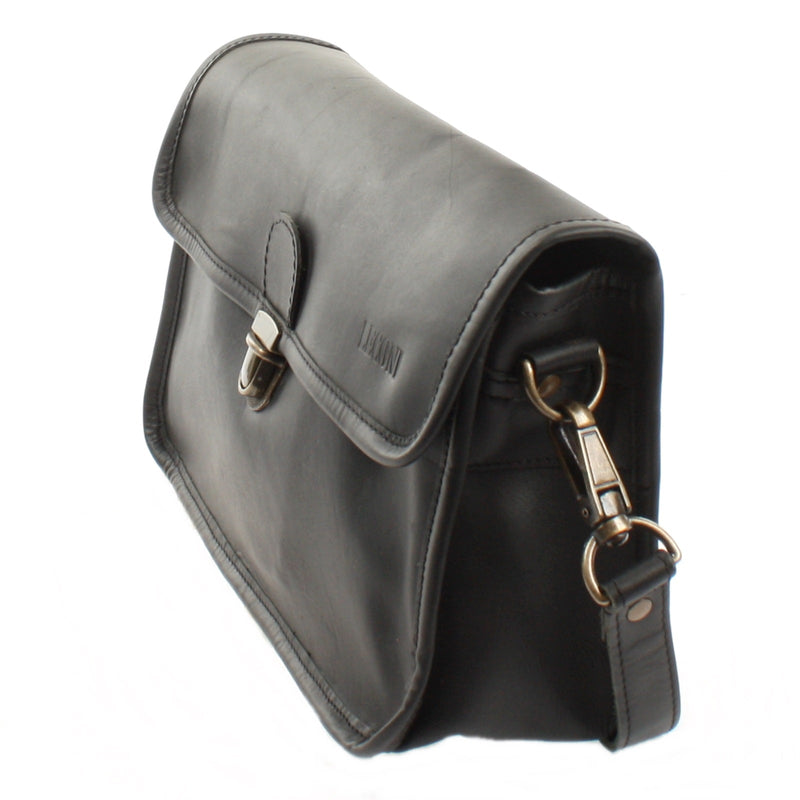 Leconi Schultertasche Umhängetasche Damen Leder gewachstes Rindsleder schwarz LE3044 Rabatte dieses Monats
