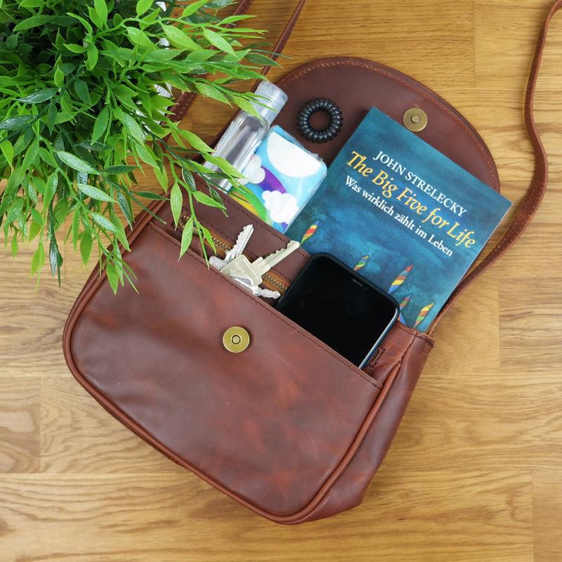 Leconi kleine Umhängetasche Ledertasche Damentasche Schultertasche Leder braun LE3047 2025