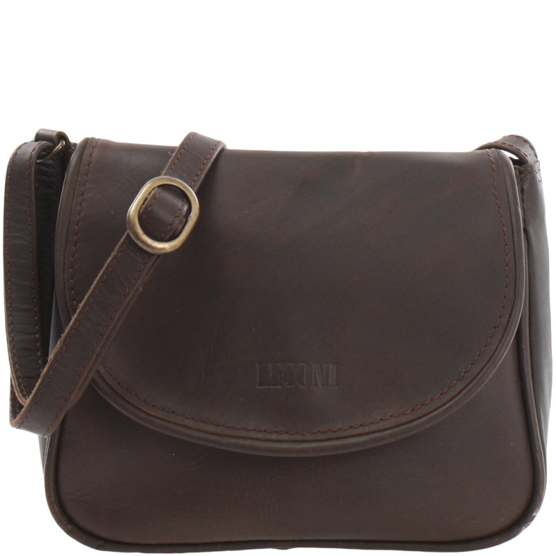 Leconi kleine Umhängetasche Ledertasche Leder dunkelbraun LE3047 Online