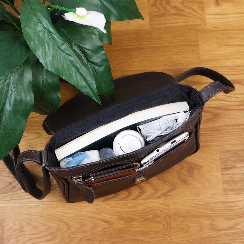 Leconi kleine Umhängetasche Ledertasche Leder dunkelbraun LE3047 Online