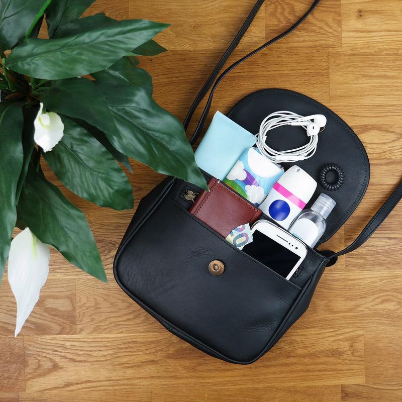 Leconi kleine Umhängetasche Ledertasche Damentasche Schultertasche Leder schwarz LE3047 Outlet