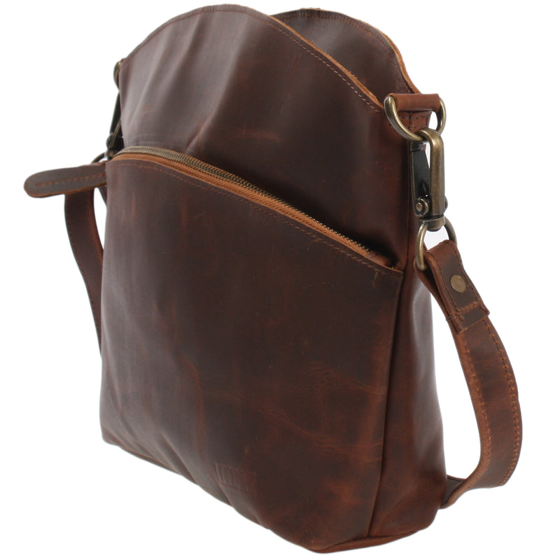 Leconi Umhängetasche Schultertasche Freizeittasche Leder braun LE3050 Auslauf