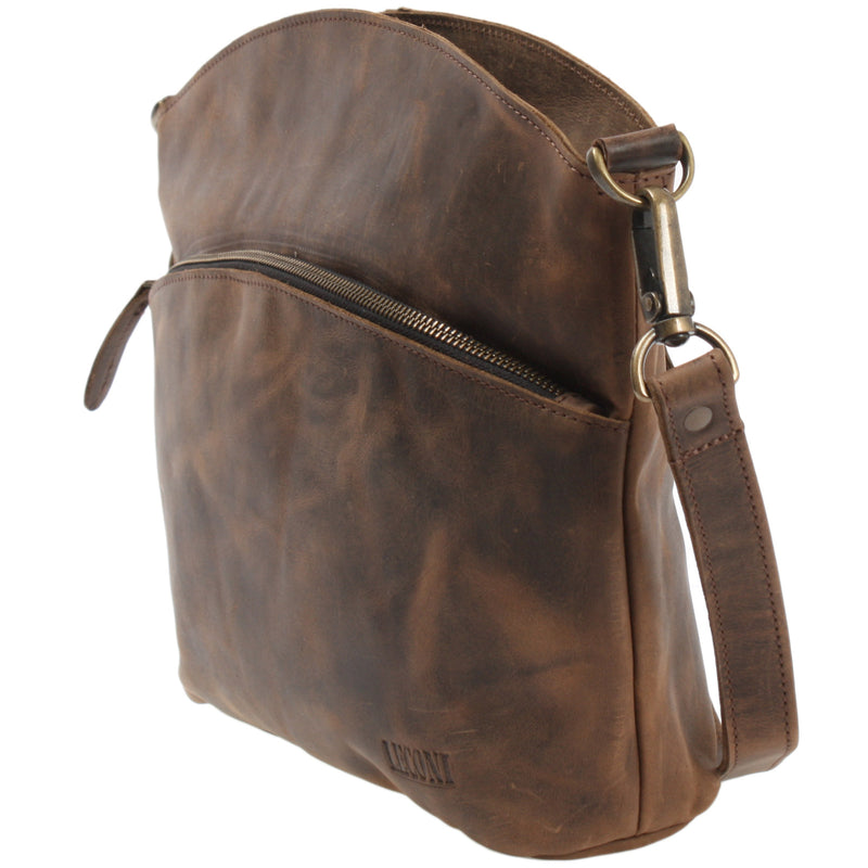 Leconi Umhängetasche Schultertasche Freizeittasche Leder schlamm LE3050 Verkauf