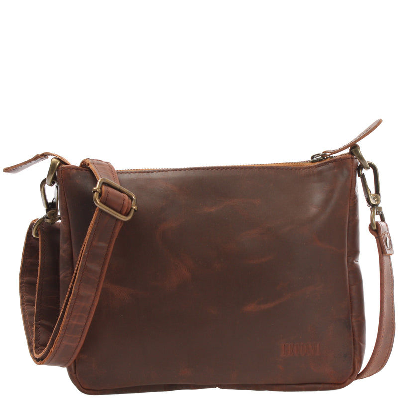 Leconi kleine Umhängetasche Damentasche Clutch Leder braun LE3051 Hotsell