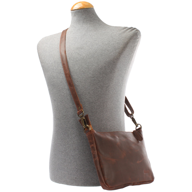 Leconi kleine Umhängetasche Damentasche Clutch Leder braun LE3051 Hotsell