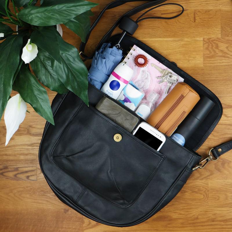 Leconi Umhängetasche Damen Schultertasche Damentasche Handtasche Leder schwarz LE3053 im Angebot