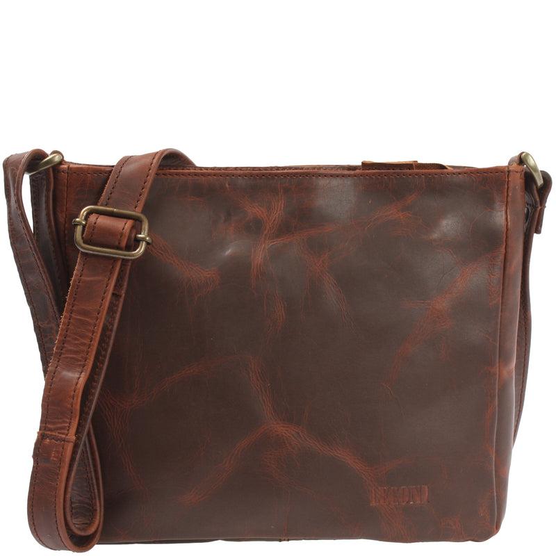 Leconi Umhängetasche Schultertasche Freizeittasche Leder braun LE3058 Schlussverkauf