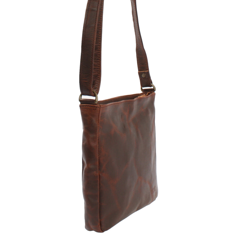 Leconi Umhängetasche Schultertasche Freizeittasche Leder braun LE3058 Schlussverkauf