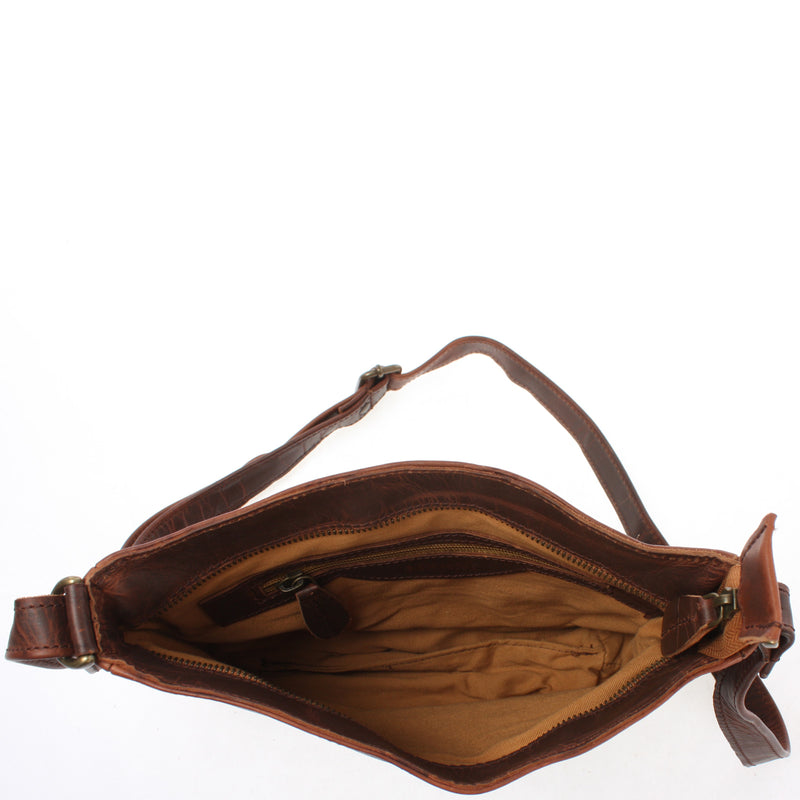 Leconi Umhängetasche Schultertasche Freizeittasche Leder braun LE3058 Schlussverkauf